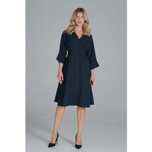 Rochie midi bleumarin cu nasturi - maneci 3/4 - poliester - imagine