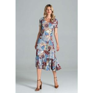 Rochie midi model cu maneci scurte - vara - multicolor - poliester imagine
