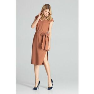 Rochie midi M674 - eleganta - maneci scurte - maro - poliester 100% - imagine