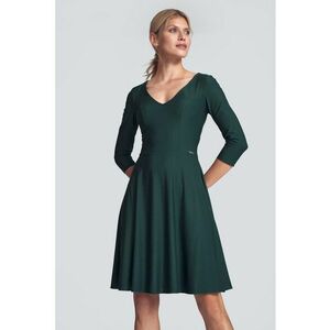 Rochie evazata M709 - verde - decolteu in V - maneci 3/4 - viscoza imagine