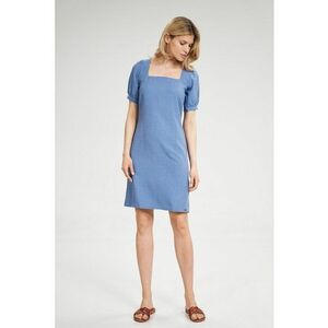 Rochie mini - albastra - decolteu patrat - maneci scurte - poliester imagine