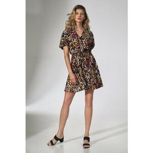 Rochie de vara - M739 - florala - maneca scurta - poliester - multicolor imagine