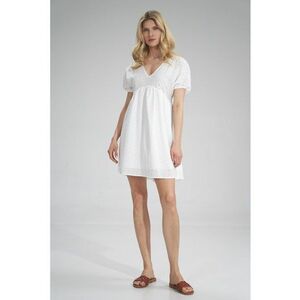 Rochie mini - decolteu in V - alb - bumbac - imagine