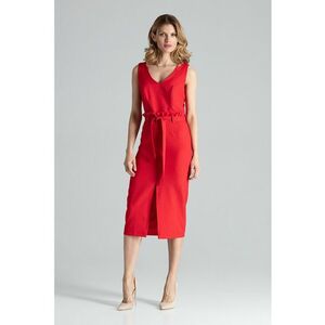 Rochie midi rosie cu decolteu in V si curea - poliester 100% imagine