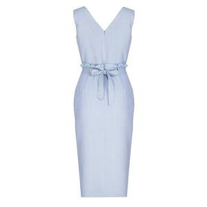 Rochie midi albastra - cu curea - decolteu in V - din poliester - imagine