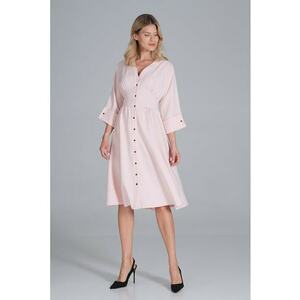 Rochie midi - roz - maneci 3/4 - pentru purtarea zilnica - poliester imagine