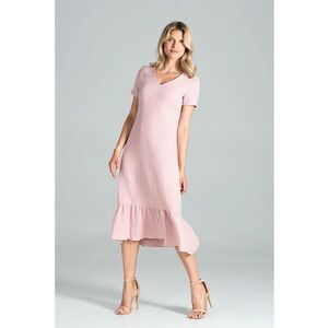 Rochie midi - volane - roz - muselina - bumbac imagine