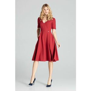 Rochie midi M673 rosie - maneci scurte - confortabila - poliester 100% - imagine