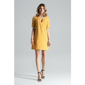 Rochie mini galbena - eleganta - cu decolteu decupat - viscoza imagine