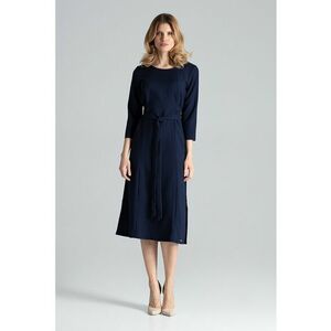 Rochie midi bleumarin - eleganta - cu fante - poliester imagine