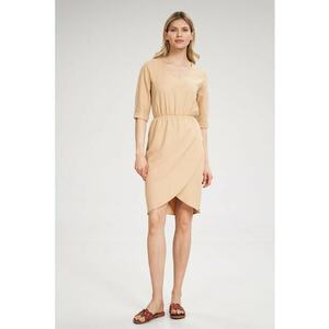 Rochie bej - maneci scurte - poliester imagine
