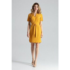 Rochie midi mustar galben - maneci scurte - poliester - imagine