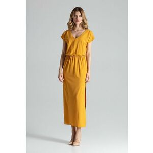 Rochie maxi galbena - eleganta - cu fanta - perfecta pentru vara - poliester imagine