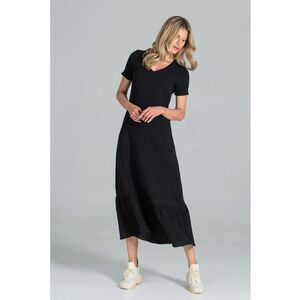 Rochie midi - neagra - cu maneci scurte - bumbac imagine