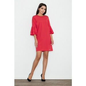 Rochie rosie - cu maneci volan - din material usor - poliester imagine