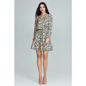 Rochie scurta florala multicolor - cu maneci lungi - poliester si elastan imagine