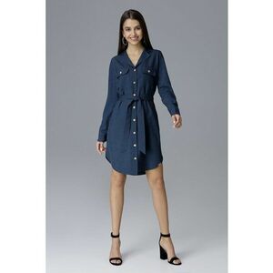 Rochie - bleumarin - cu centura - cu nasturi - poliester imagine