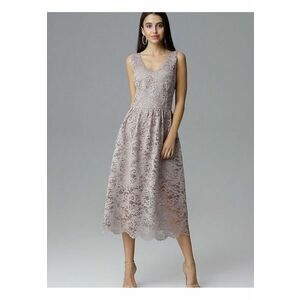 Rochie de seara lunga 7/8 - dantela - decolteu frumos - bej - poliester-elastan - imagine