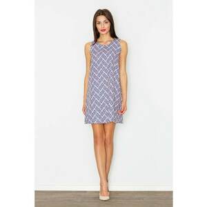 Rochie trapez model geometric - poliester - albastru - alb - imagine