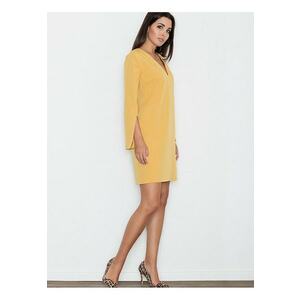 Rochie eleganta - croiala dreapta - maneci cu fante - galbena - poliester-viscoza imagine