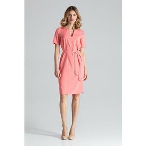 Rochie midi M669 Koral - roz - poliester - maneca scurta imagine
