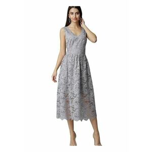 Rochie de seara lunga din dantela - gri - fara maneci - cu decolteu elegant - captusita - poliester imagine