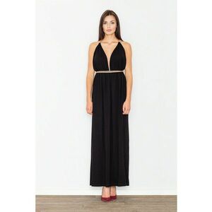 Rochie maxi - M483 - decolteu in V - spate deschis - neagra - viscoza imagine