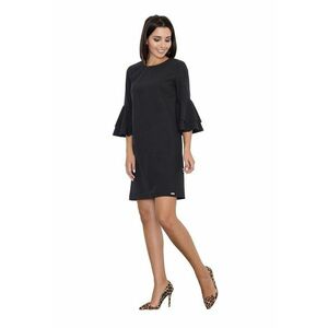 Rochie neagra M564 - cu volane - maneci 3/4 - poliester/viscoza - negru imagine