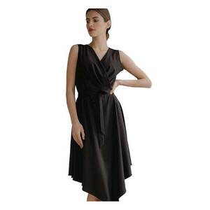 Rochie midi - Negru - Fara maneci - Cu curea decorativa - Poliester/Elastan imagine