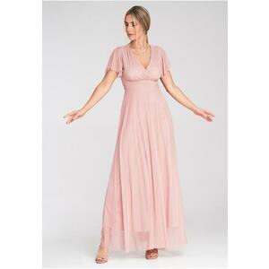 Rochie midi roz - plasa - maneci scurte - decolteu plic - pentru femei - imagine