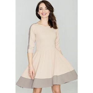 Rochie midi evazata K057 - maneca - bej - poliester imagine