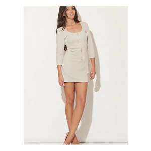 Rochie de seara - eleganta - cu maneci 3/4 - bej - poliester-elastan imagine