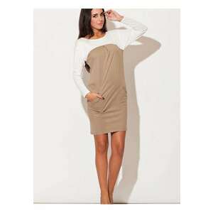 Rochie ecru - bumbac si poliester - maneci lungi - detalii cu buzunare imagine
