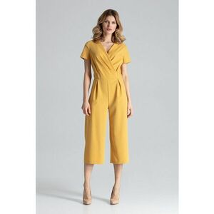 Salopeta dama - mustar - pantaloni largi - maneca scurta - poliester 65% - vascoza 35% imagine