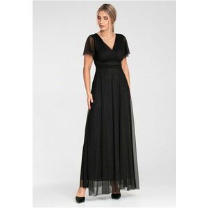 Rochie maxi - neagra - plasa - eleganta - cu maneci scurte - croiala petrecuta - imagine