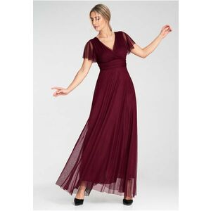 Rochie maxi burgundy - maneci scurte - decolteu adanc - material elastic - imagine