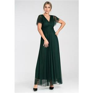 Rochie maxi verde - plasa - cu maneci scurte - decolteu plic - pentru femei - imagine