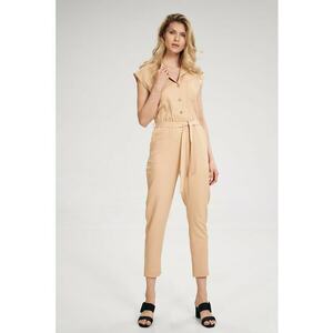 Salopeta dama - eleganta - cu maneca scurta - legata in talie - bej - poliester - imagine