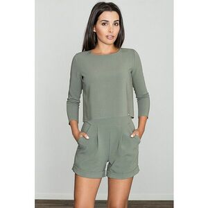 Salopeta scurta - eleganta - pantaloni scurti - culoare olive - poliester - imagine