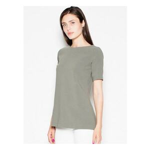 Tricou dama verde - croiala prelungita - decupaje patrate - poliester. - imagine