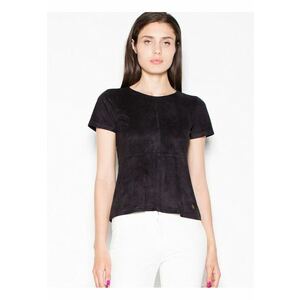 Bluza dama - neagra - cu maneci scurte din piele intoarsa - fermoar decorativ auriu imagine