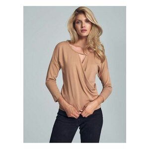 Bluza dama decolteu plic - maneci 3/4 - bej - elastan/poliester/viscoza imagine
