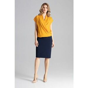 Bluza dama - Maneca scurta - Eleganta - Poliester/Elastan - Galben mustar imagine