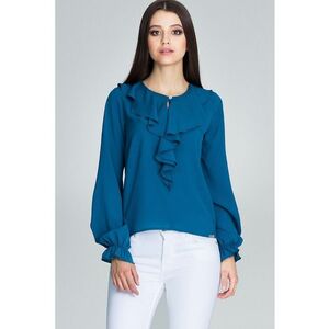 Bluza dama - Cu volane - Poliester/Elastan/Viscoza - Albastru - imagine