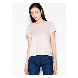 Bluza dama bej - maneci scurte din piele intoarsa - decolteu semicircular - fermoar decorativ auriu imagine