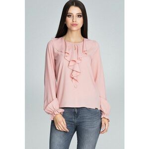 Bluza dama - Cu volane - Poliester/Elastan/Viscoza - Roz - imagine