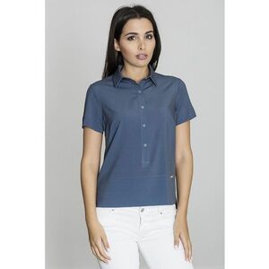 Bluza dama - Tip camasa - Maneca scurta - Poliester/Elastan - Bleumarin - imagine