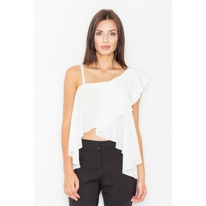 Bluza dama - Poliester/Elastan/Viscoza - Cu volane - Alb imagine