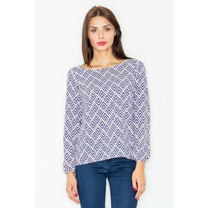 Bluza dama - Poliester/Elastan - Model geometric - Alb/Albastru - imagine