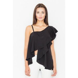 Bluza dama - Poliester/Elastan/Viscoza - Cu volane - Negru imagine